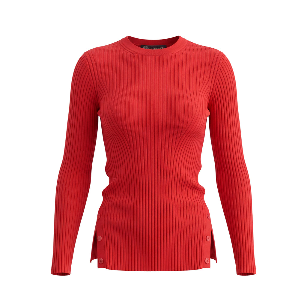 VERSACE RED RIBBED SWEATER  - SIZE 42
