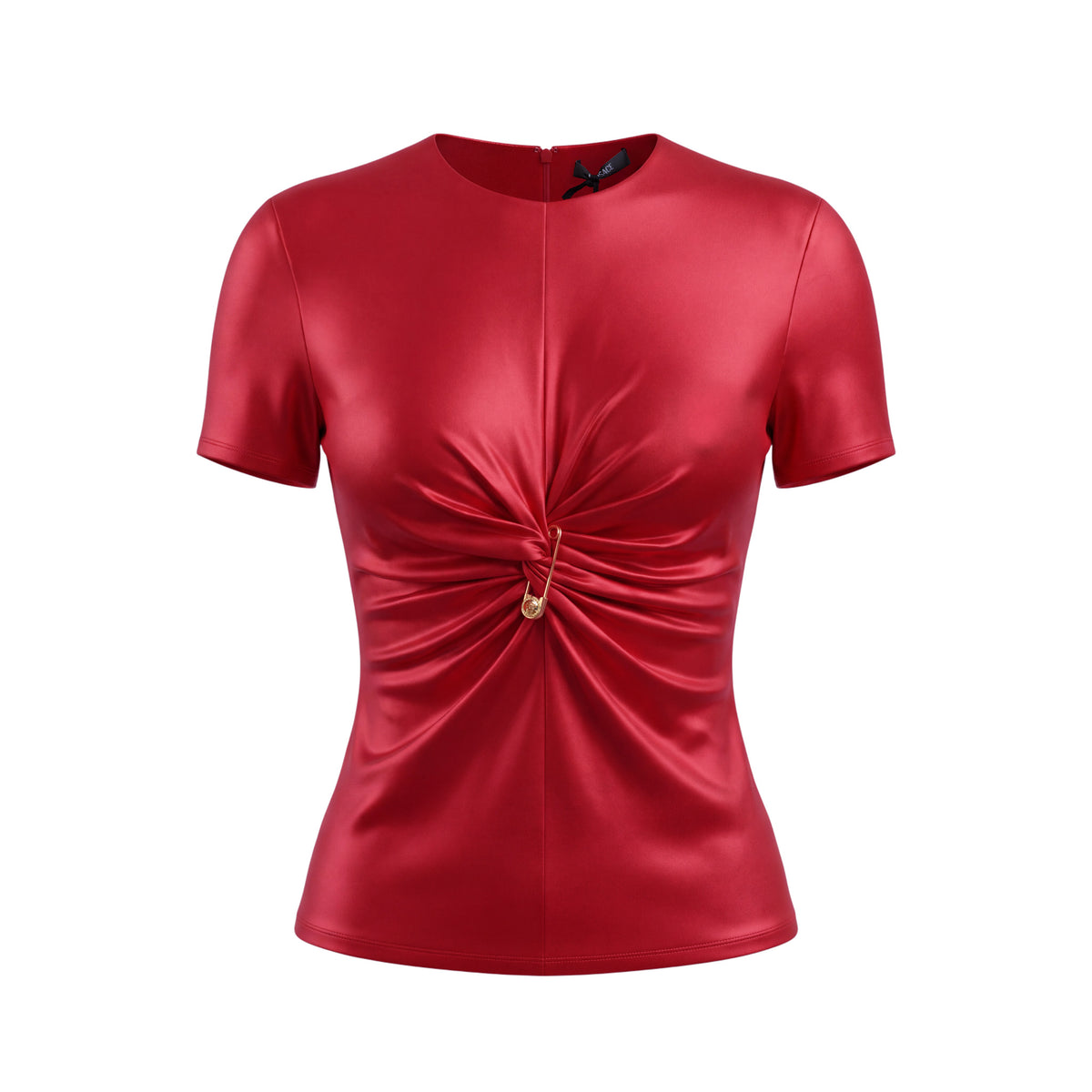 VERSACE RED SAFETY PIN GATHER TOP - SIZE 38