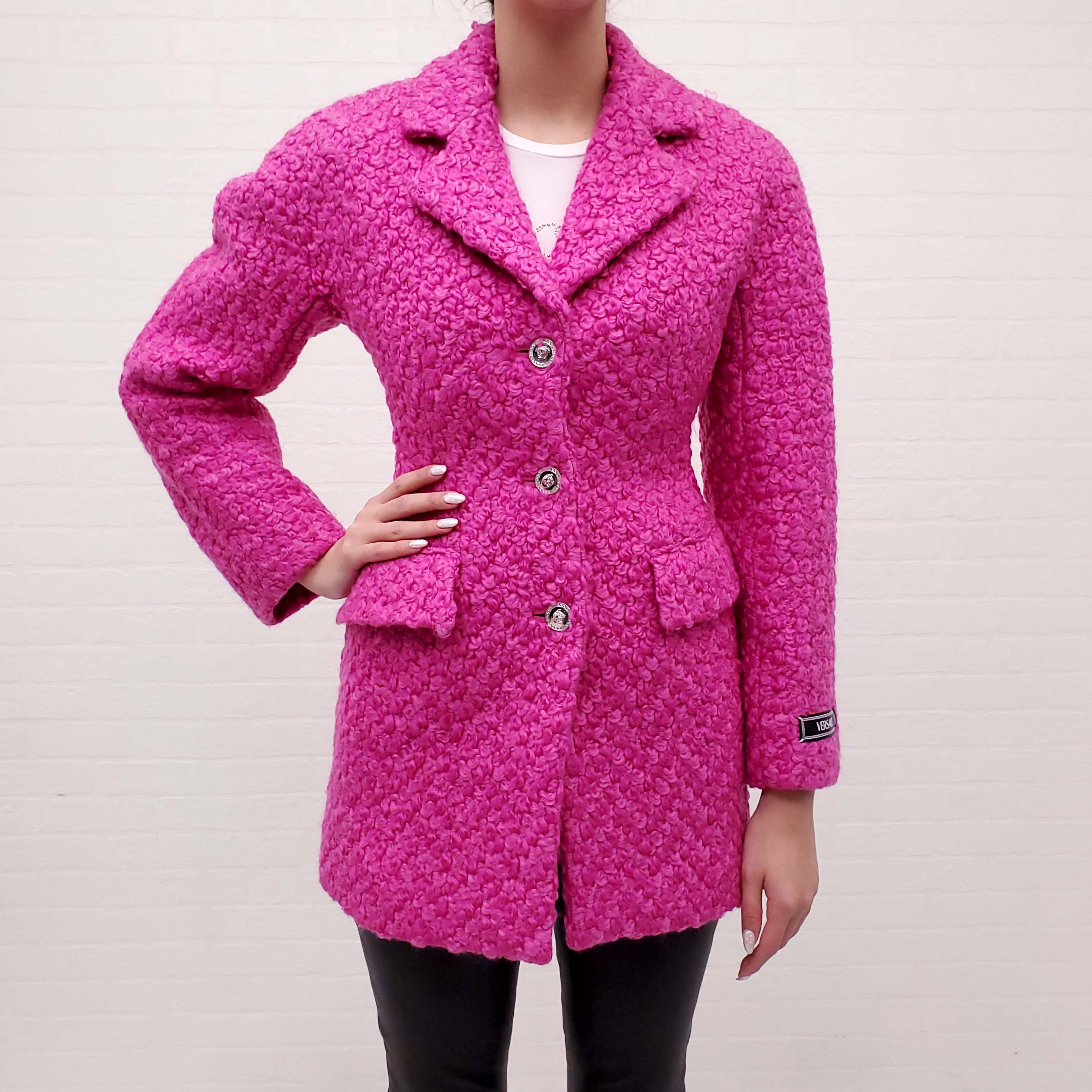 VERSACE RUNWAY PINK TWEED BLAZER WITH MEDUSA BUTTONS - SIZE 38