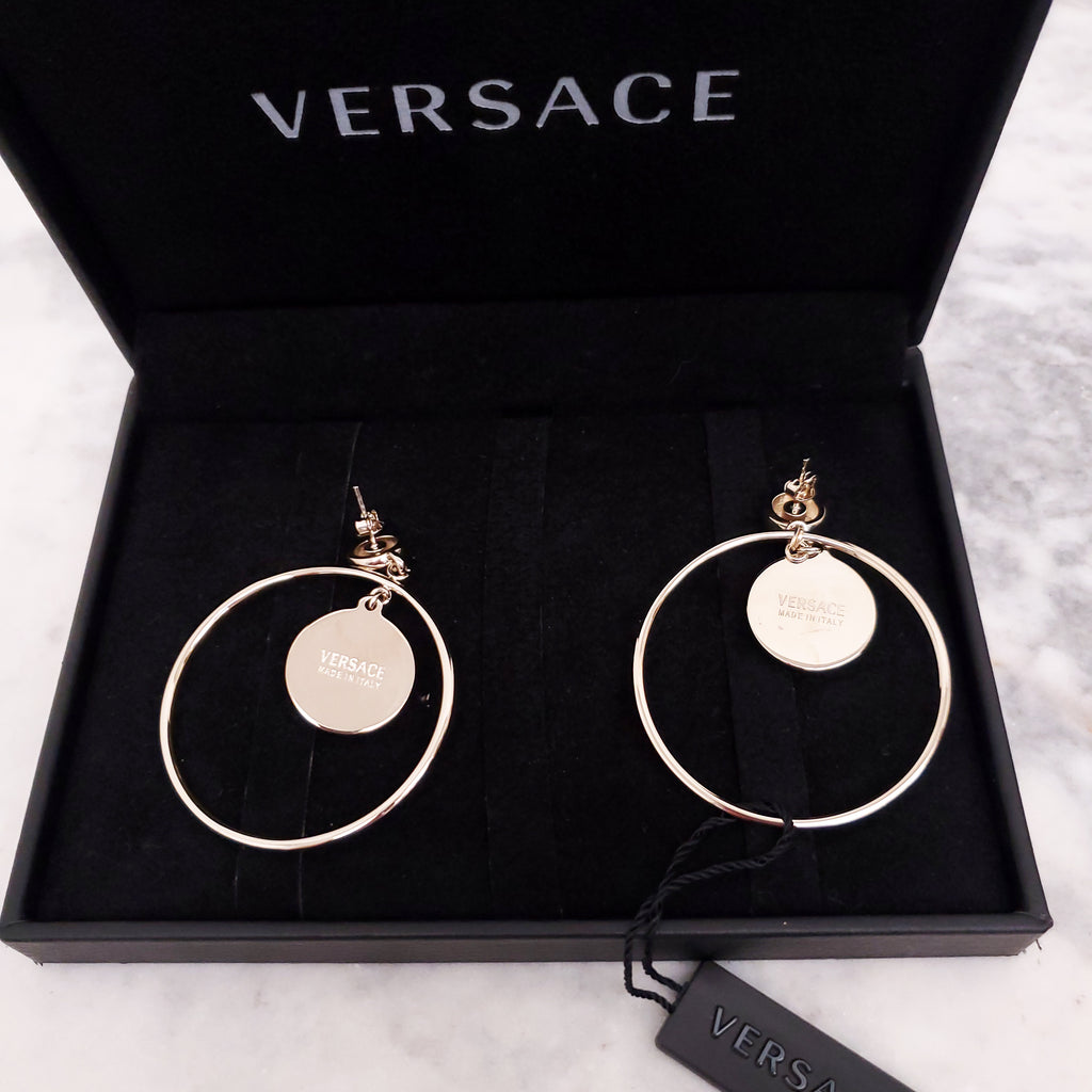 VERSACE ELECTRUM HOOP EARRINGS WITH MEDUSA EMBLEM