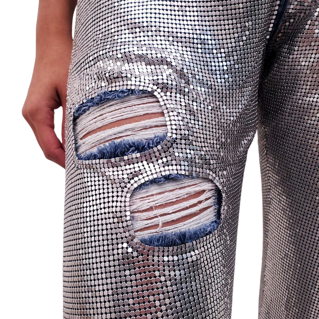 VERSACE SILVER METALLIC JEANS - SIZE 26