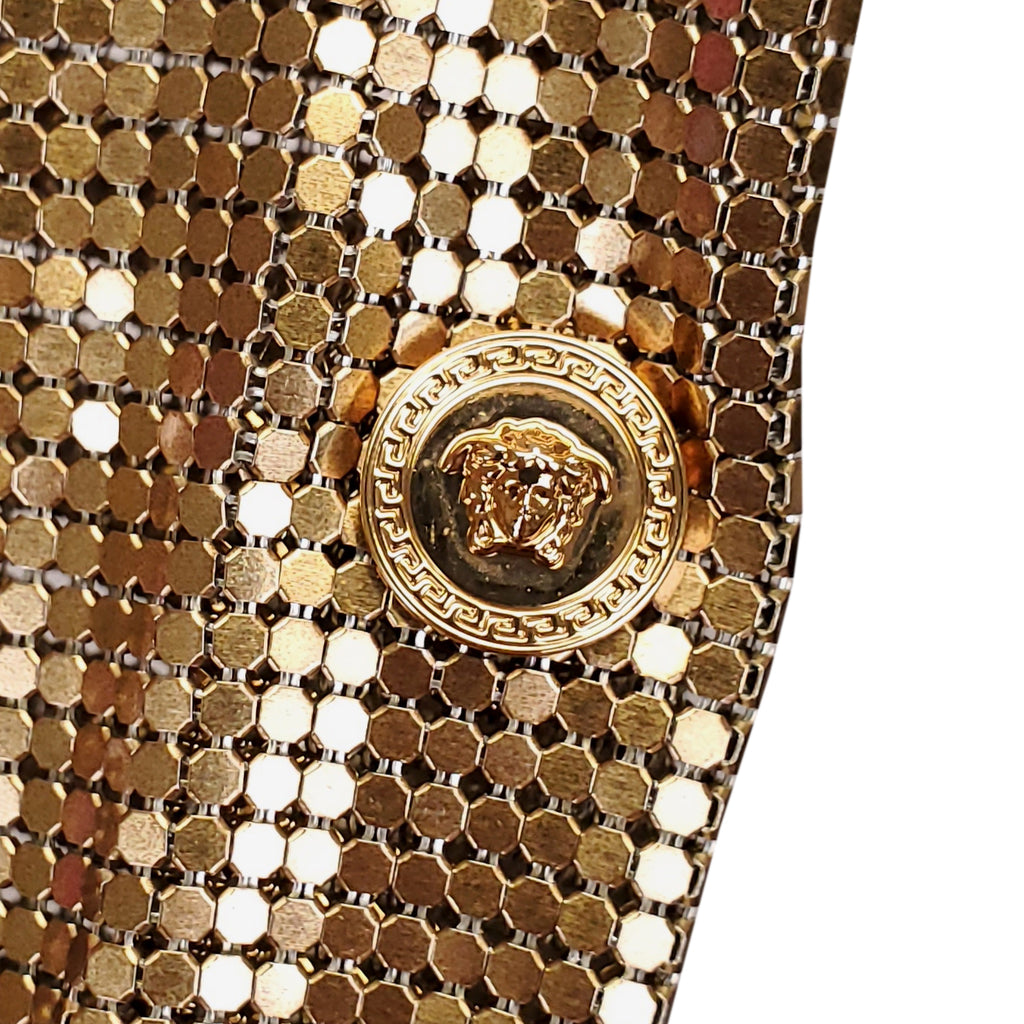 VERSACE SLEEVELESS DRAPED METAL MESH TOP - SIZE 36