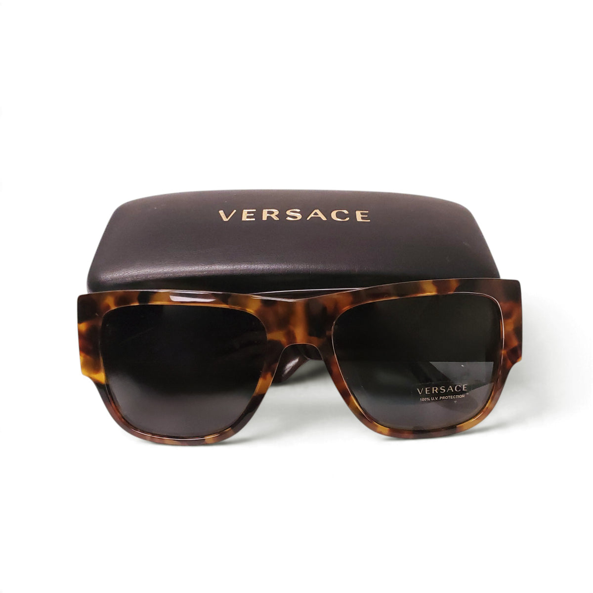 VERSACE TORTOISE SHELL LOGO SUNGLASSES