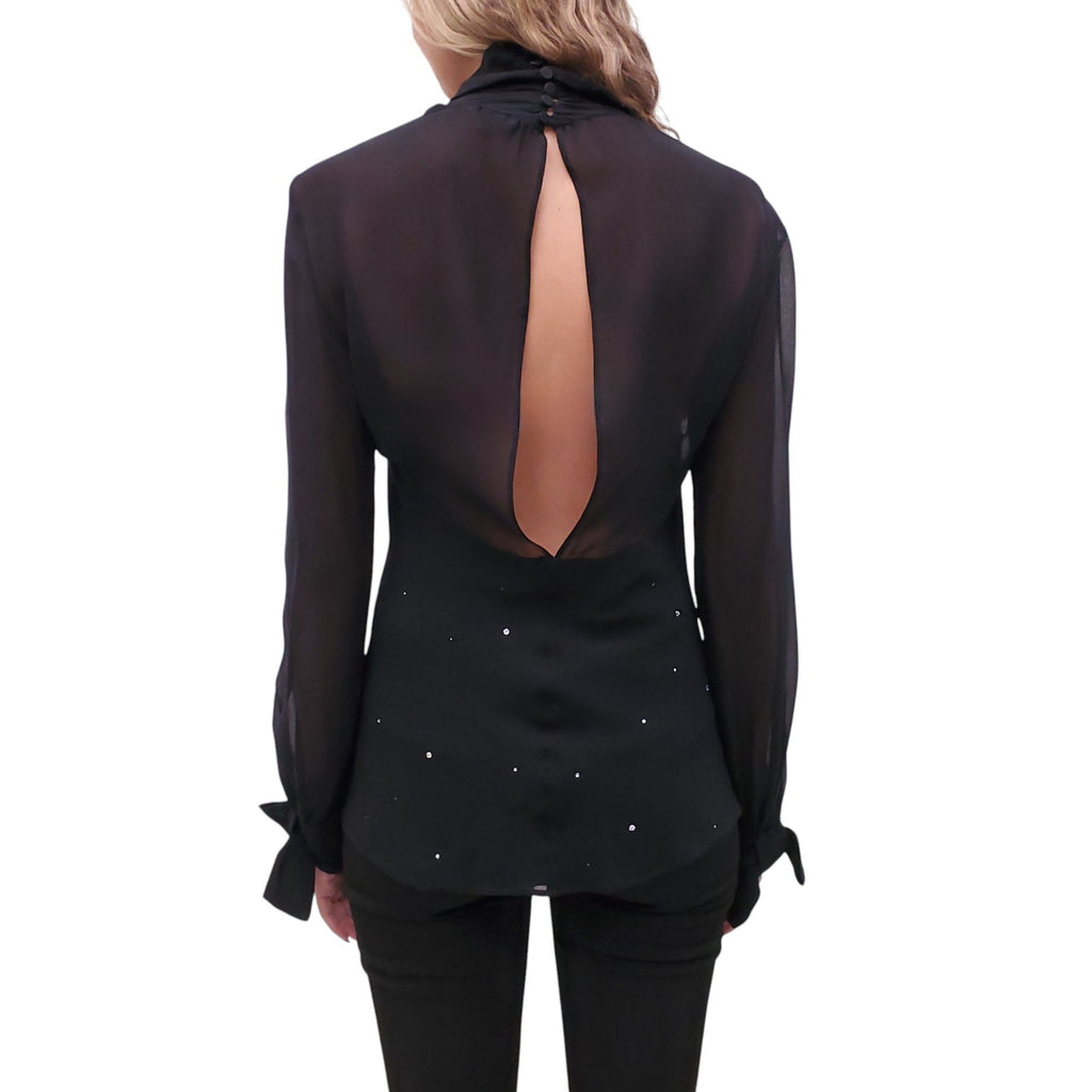 VIKTOR & ROLF BLACK SILK BLOUSE WITH CRYSTALS - SIZE 44