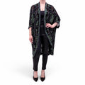 VINTAGE BLACK SHEER CARDIGAN WITH GREEN AND PURPLE BEADING - SIZE L