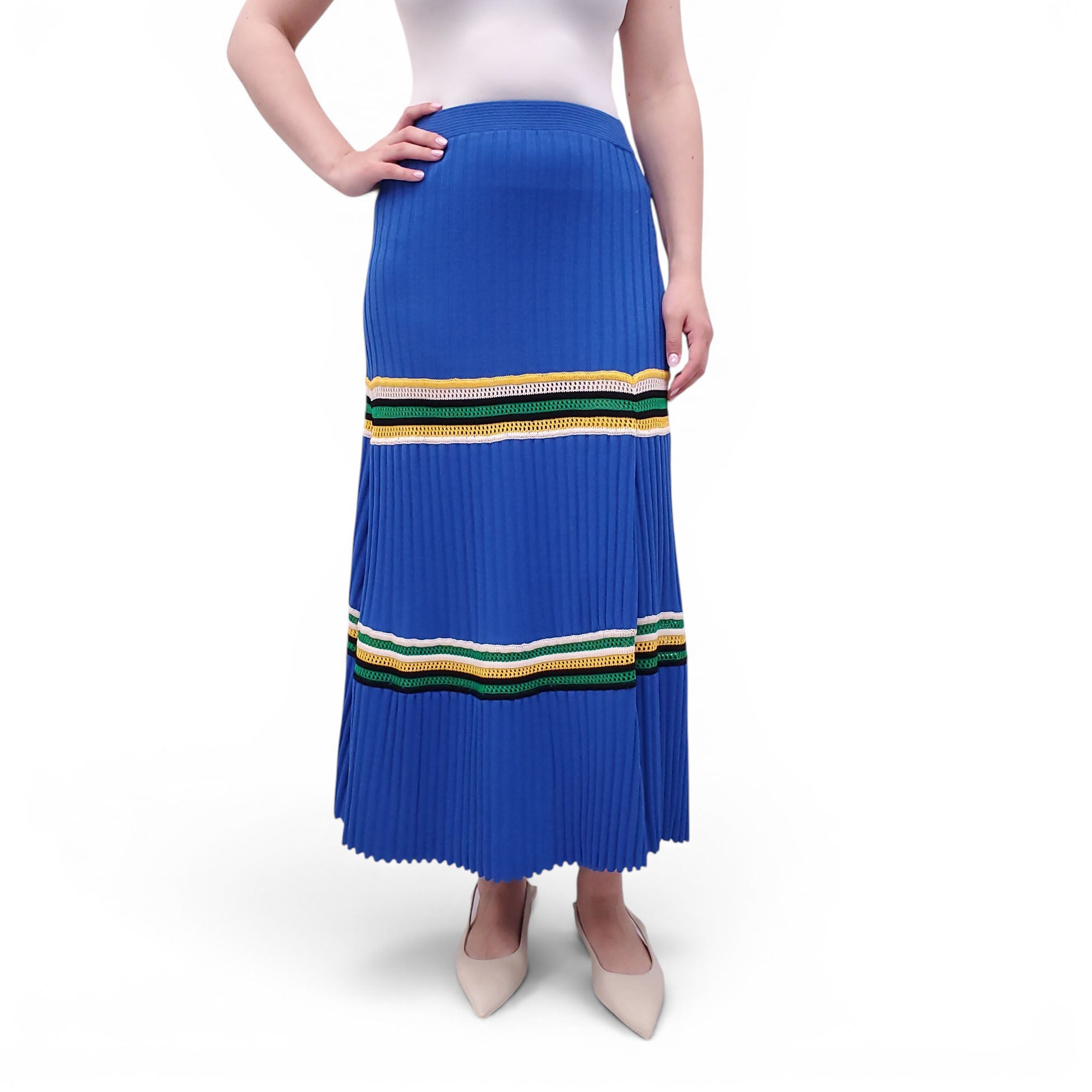 WALES BONNER BLUE RIBBED KNIT SKIRT - SIZE M