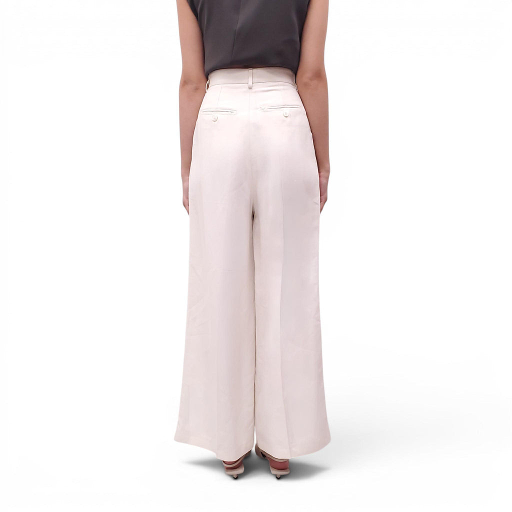 WEEKEND MAX MARA CREAM LINEN BLEND TROUSERS - SIZE 4