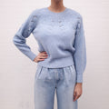 WHITE & WARREN BABY BLUE CABLE KNIT CASHMERE SWEATER - SIZE XS