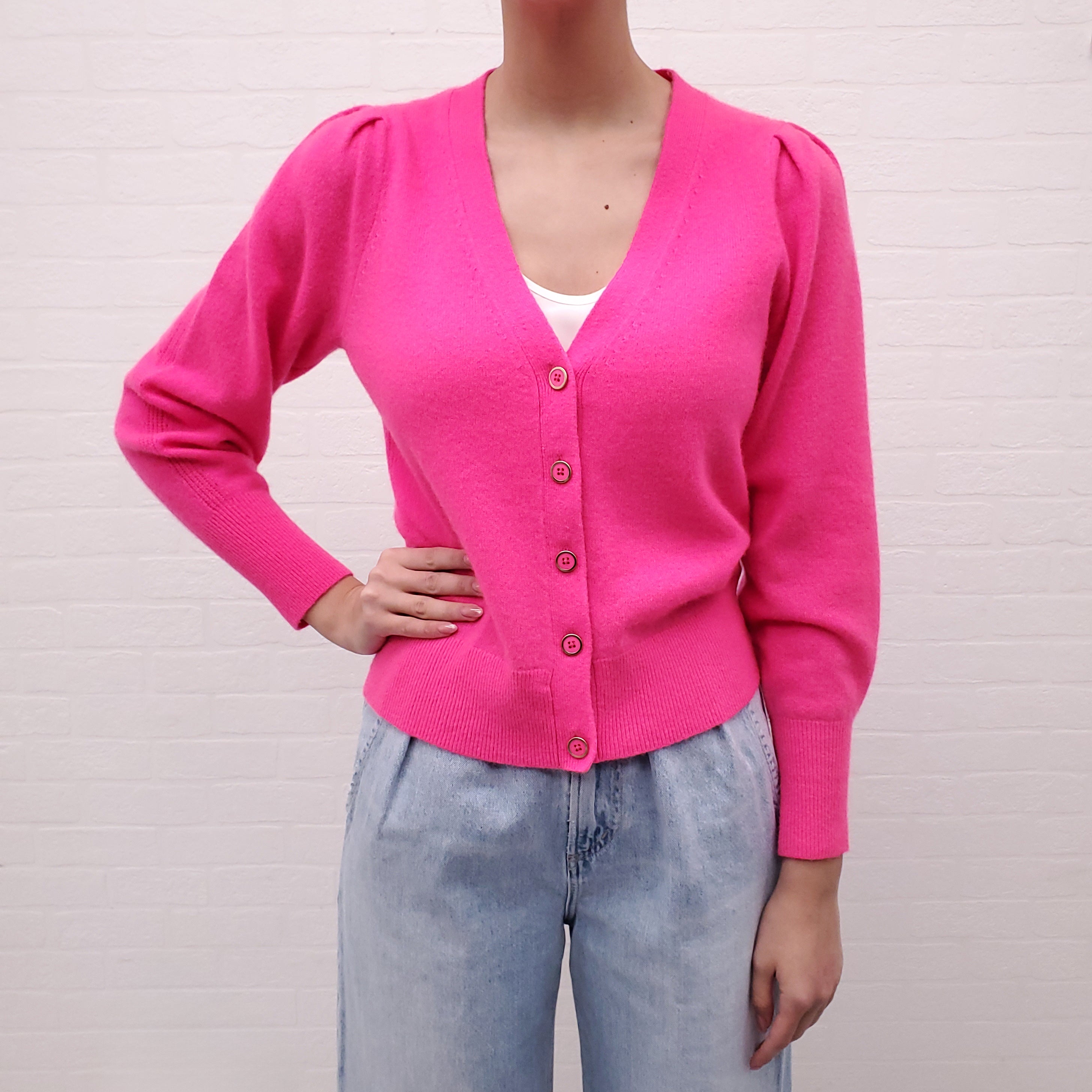 WHITE & WARREN HOT PINK CASHMERE CARDIGAN - SIZE XS