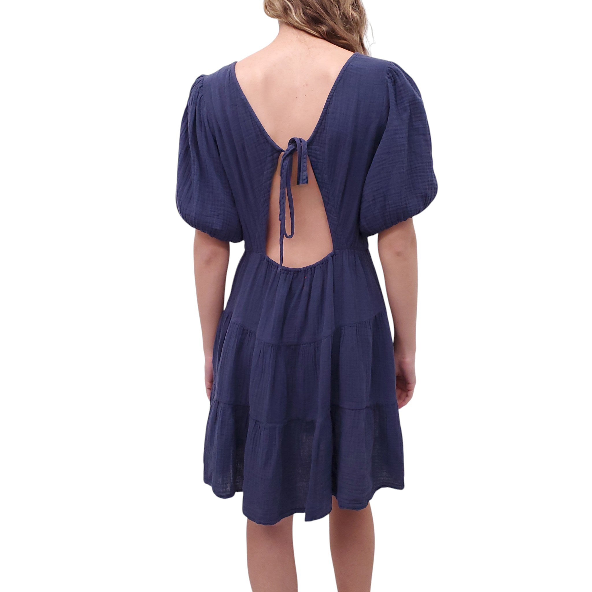 navy blue babydoll dress XIRENA NAVY BLUE GAUZE BABYDOLL DRESS - SIZE M