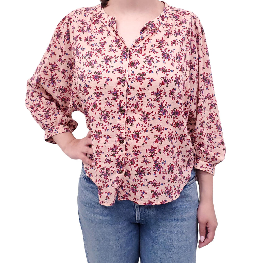 XIRENA PINK FLORAL COTTON BLOUSE - SIZE S