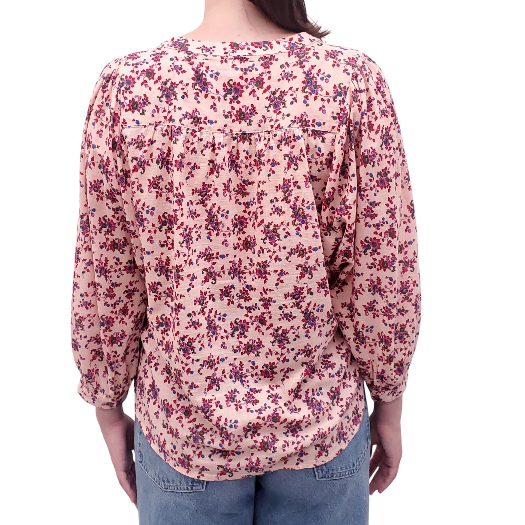 XIRENA PINK FLORAL COTTON BLOUSE - SIZE S