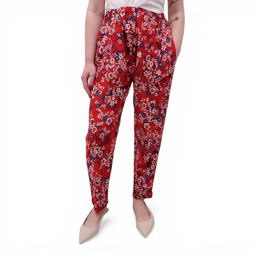 XIRENA RED AND NAVY FLORAL PANTS - SIZE S