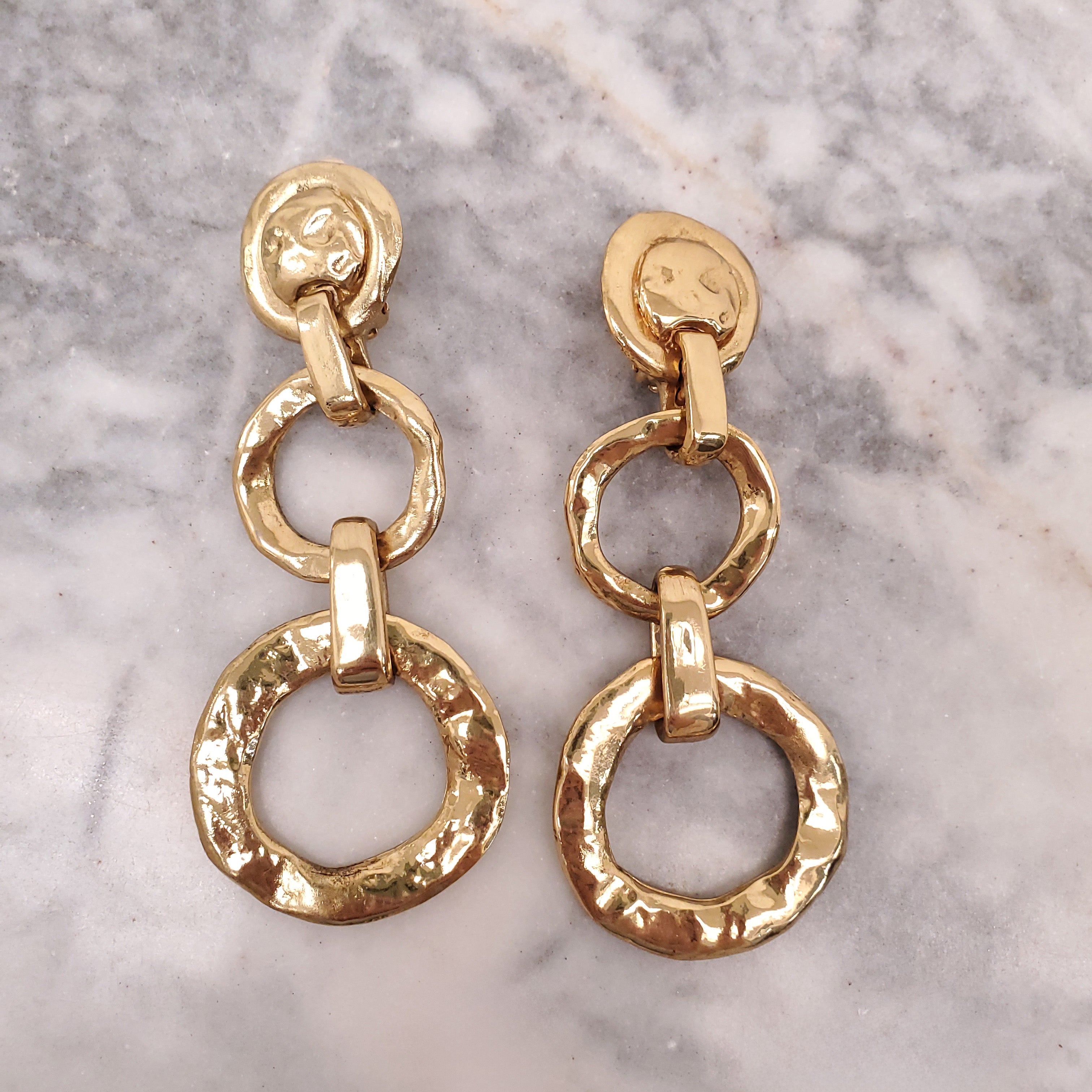 YSL VINTAGE GOLD 3 HOOP  DROP EARRINGS