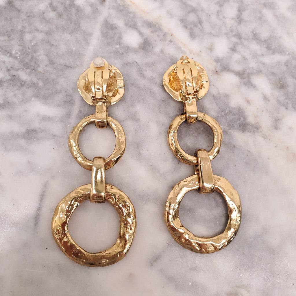 YSL VINTAGE GOLD 3 HOOP  DROP EARRINGS