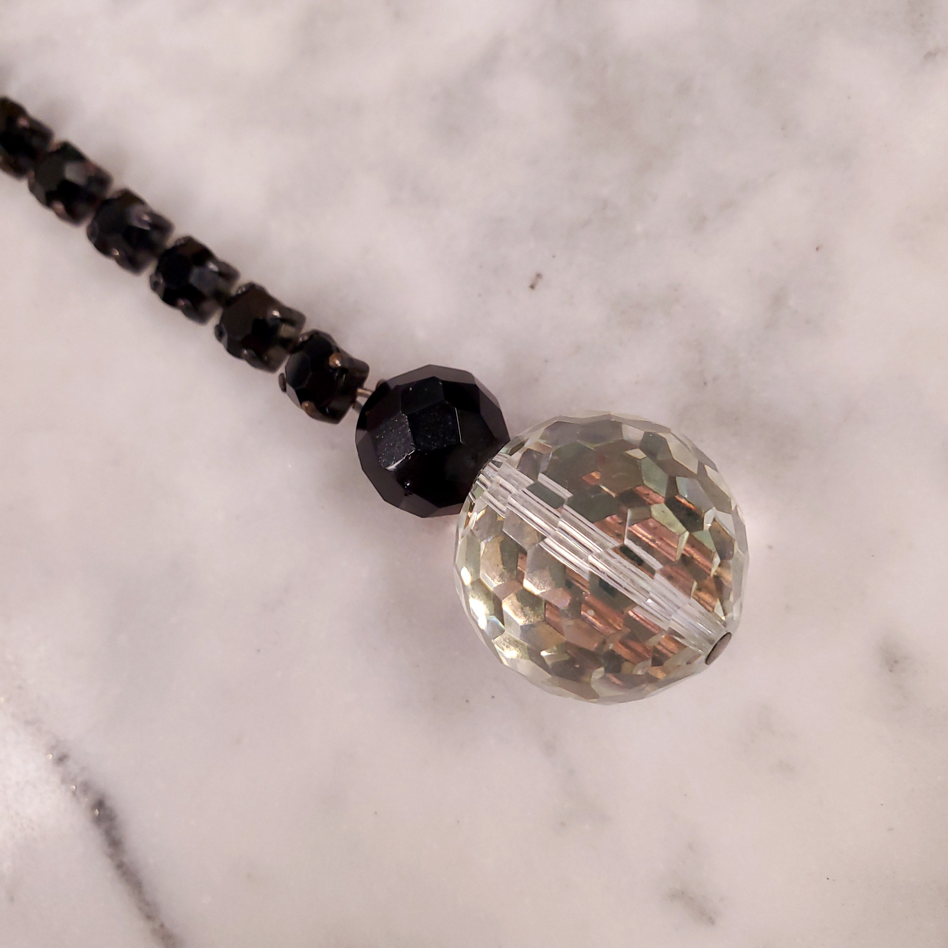 YVES SAINT LAURENT BLACK AND DIAMANTE NECKLACE WITH CRYSTAL BEAD