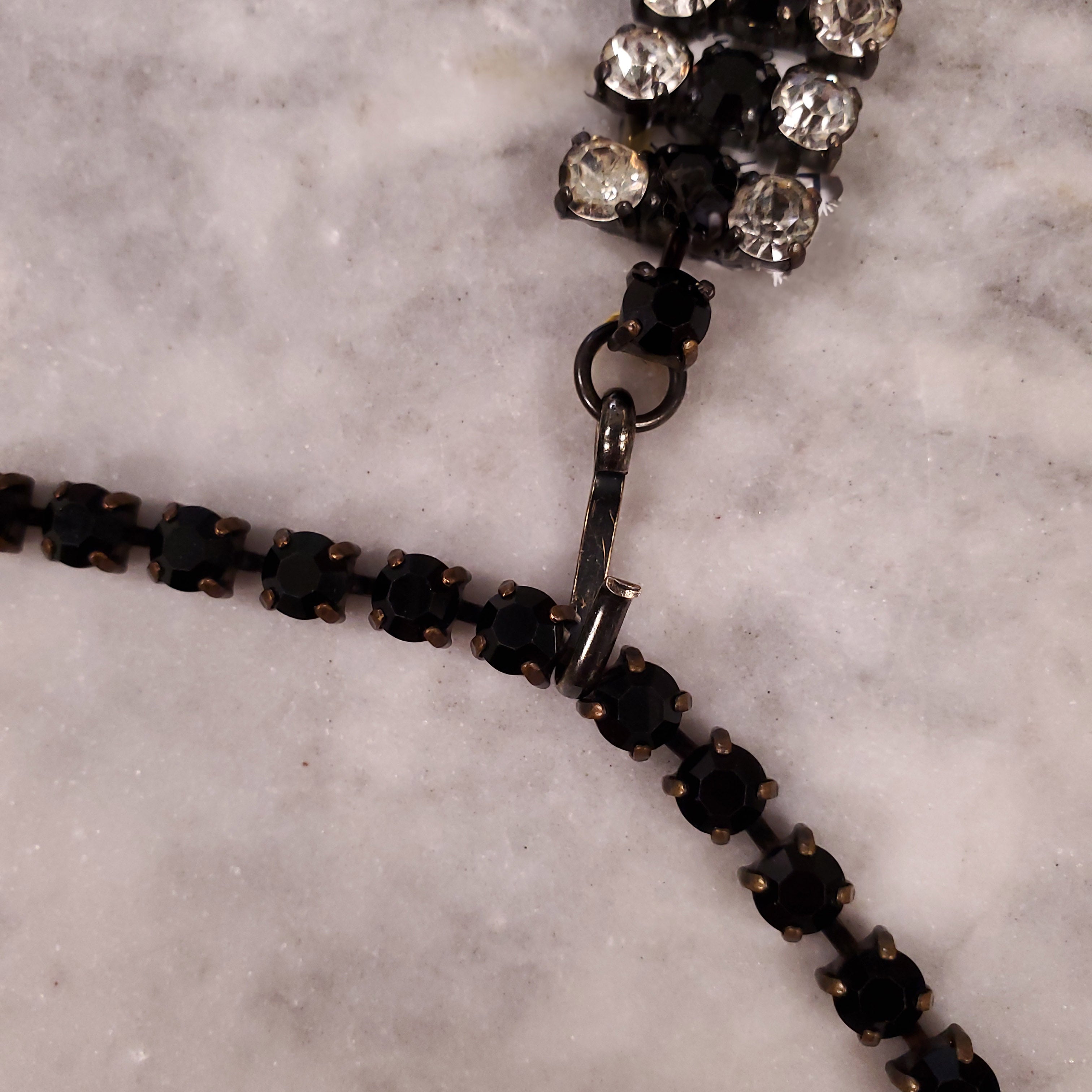 YVES SAINT LAURENT BLACK AND DIAMANTE NECKLACE WITH CRYSTAL BEAD