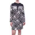 YVES SAINT LAURENT SILK WHITE AND BLACK PATTERNED DRESS - SIZE 36