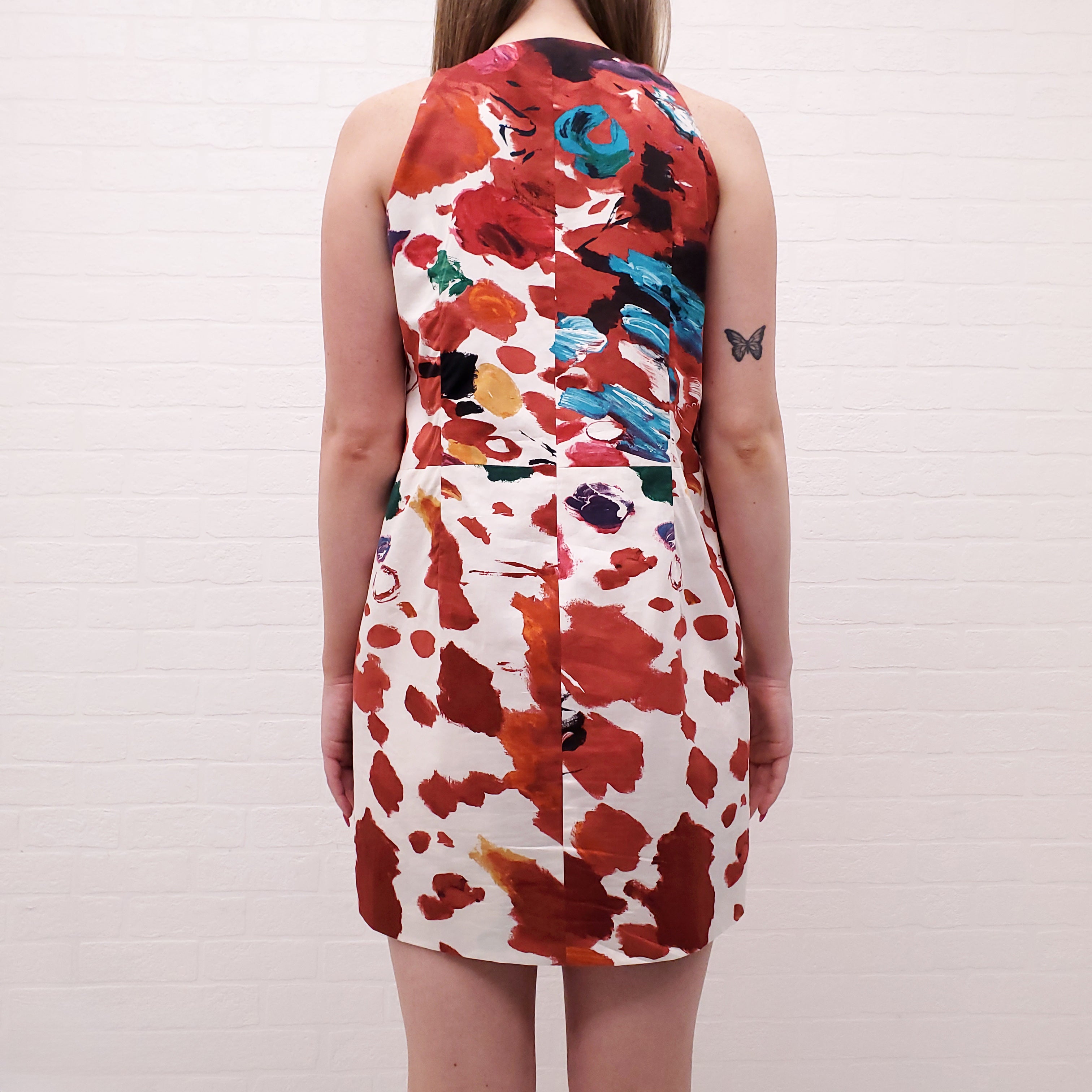 YVES SAINT LAURENT VINTAGE ABSTRACT DRESS WITH BEADING - SIZE 38