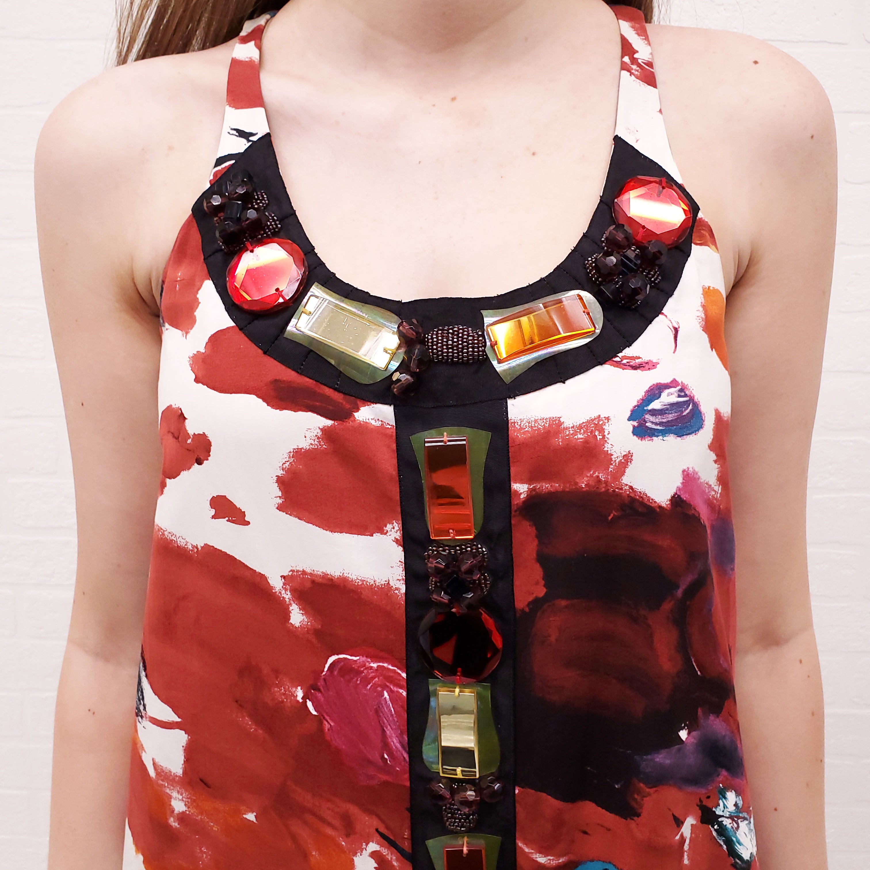 YVES SAINT LAURENT VINTAGE ABSTRACT DRESS WITH BEADING - SIZE 38