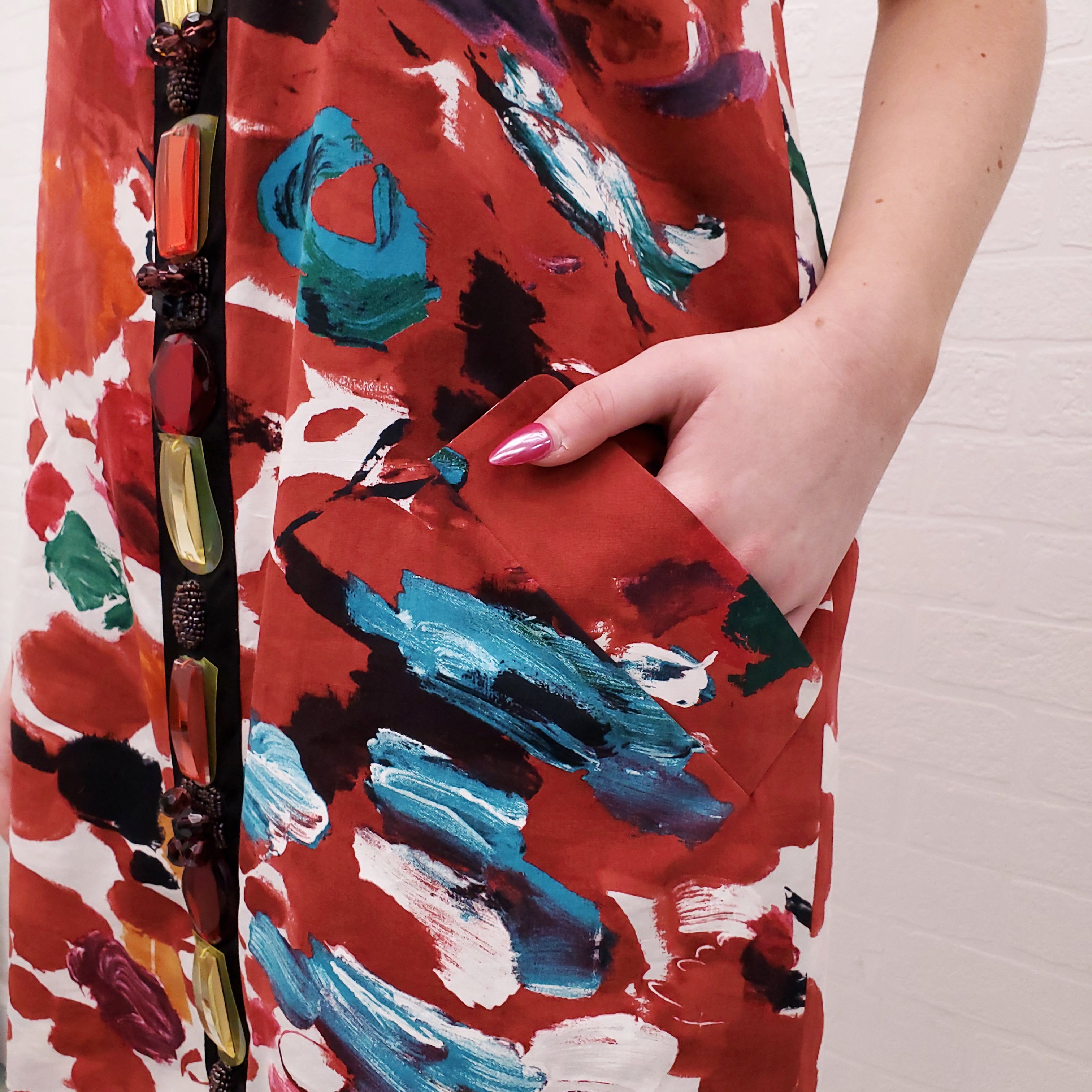 YVES SAINT LAURENT VINTAGE ABSTRACT DRESS WITH BEADING - SIZE 38