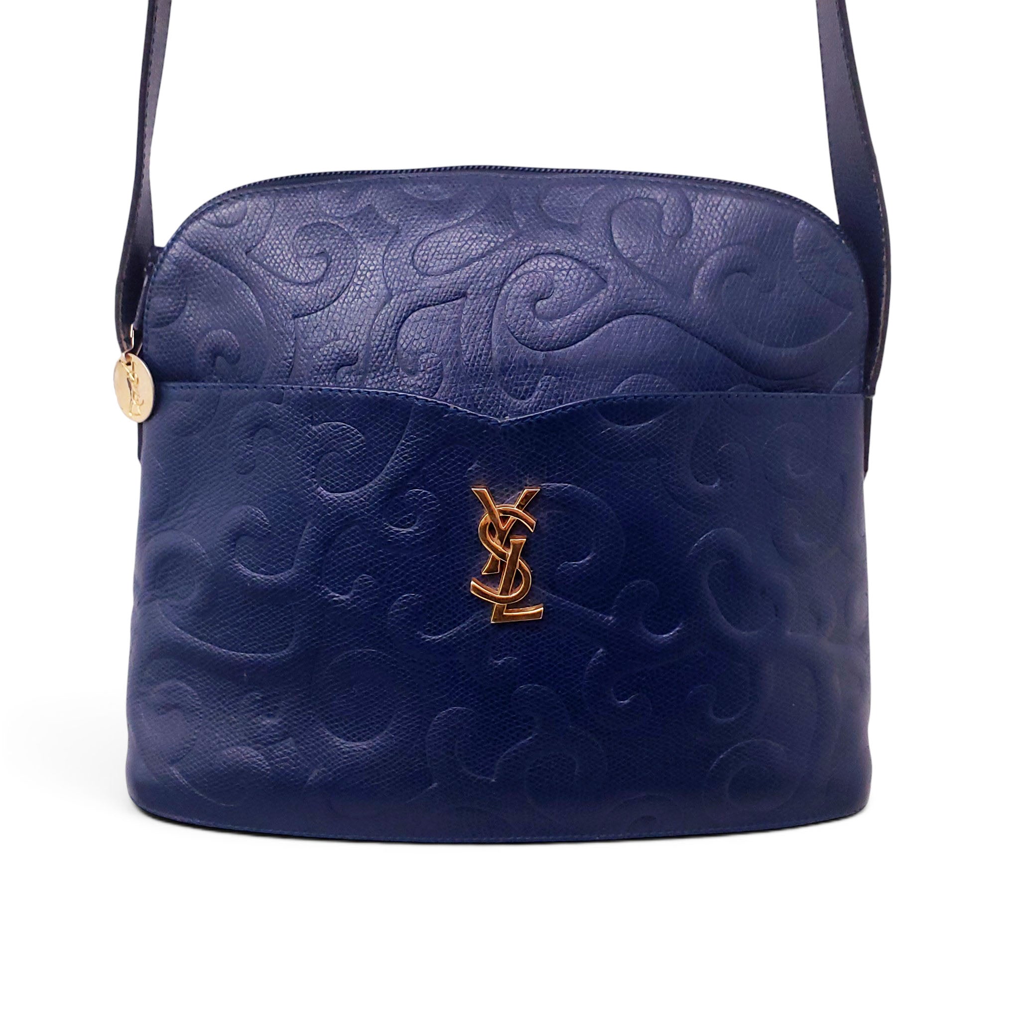 YVES SAINT LAURENT VINTAGE NAVY CASSANDRA ARABESQUE BAG