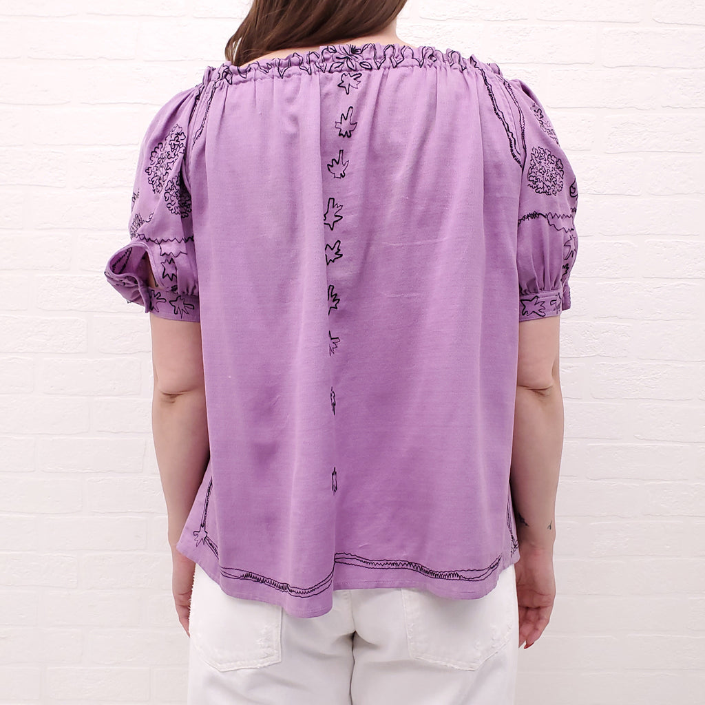 YVES SAINT LAURENT VINTAGE PURPLE PATTERNED BLOUSE - SIZE 40