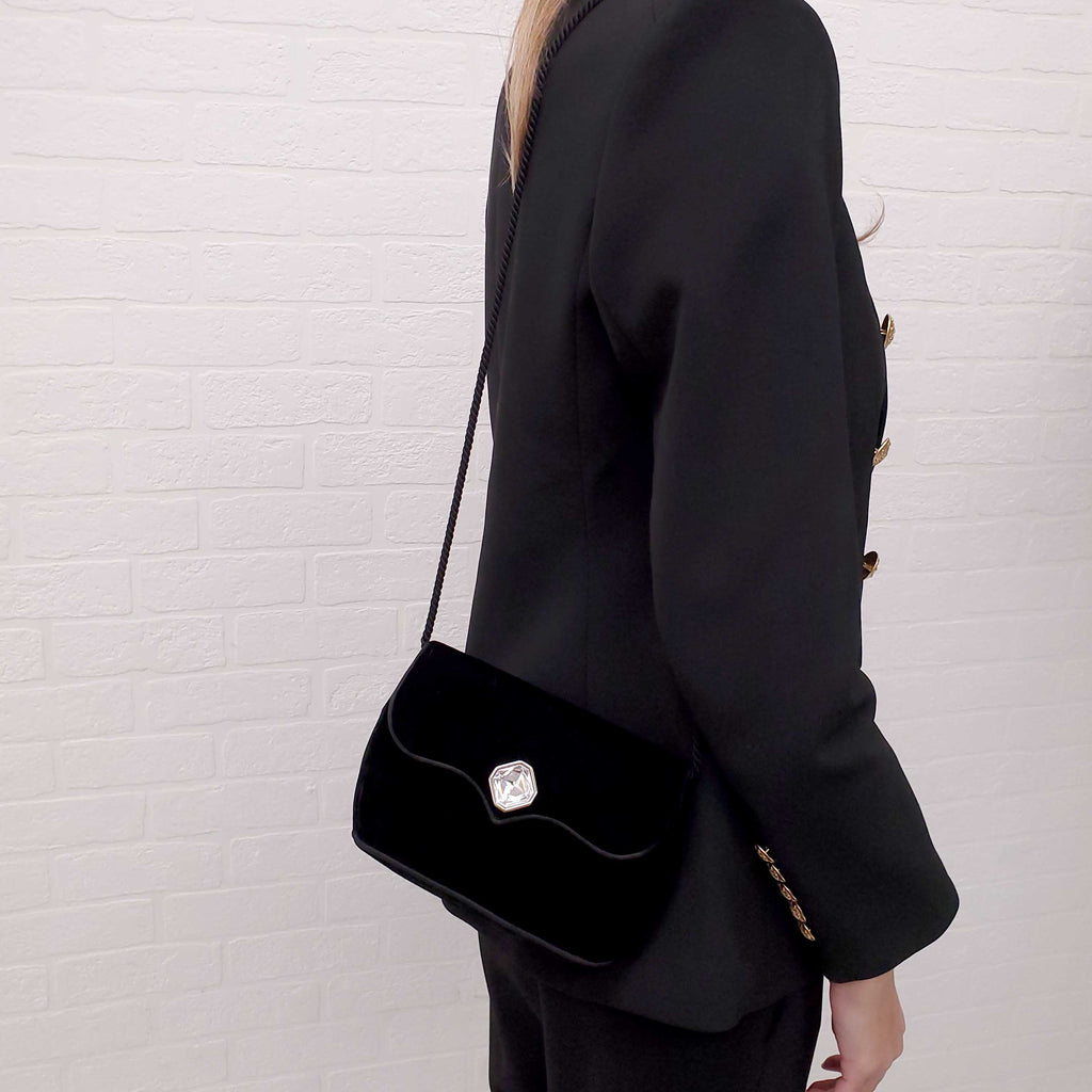YVES SAINT LAURENT VINTAGE VELVET CROSSBODY BAG WITH CRYSTAL