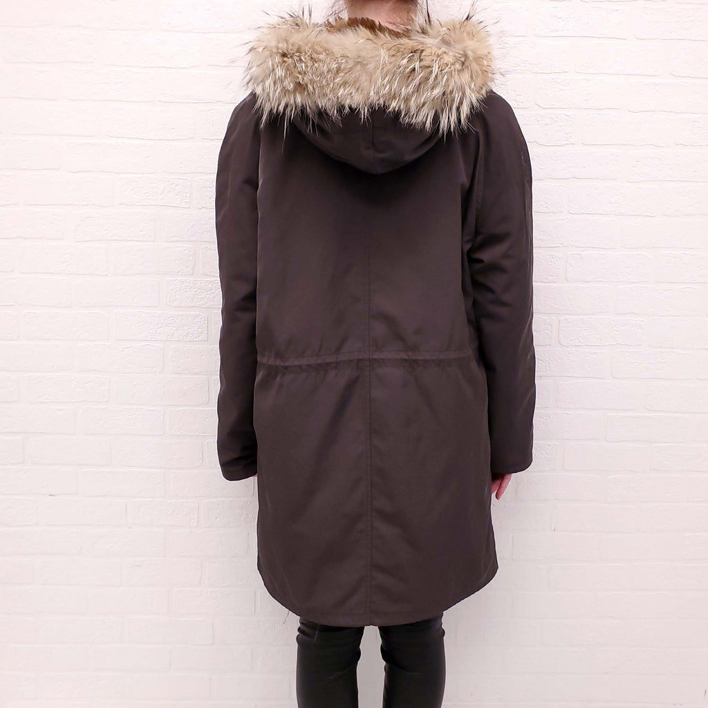 YVES SALOMON OVERSIZED ARMY GREEN JACKET WITH RABBIT FUR - SIZE 38