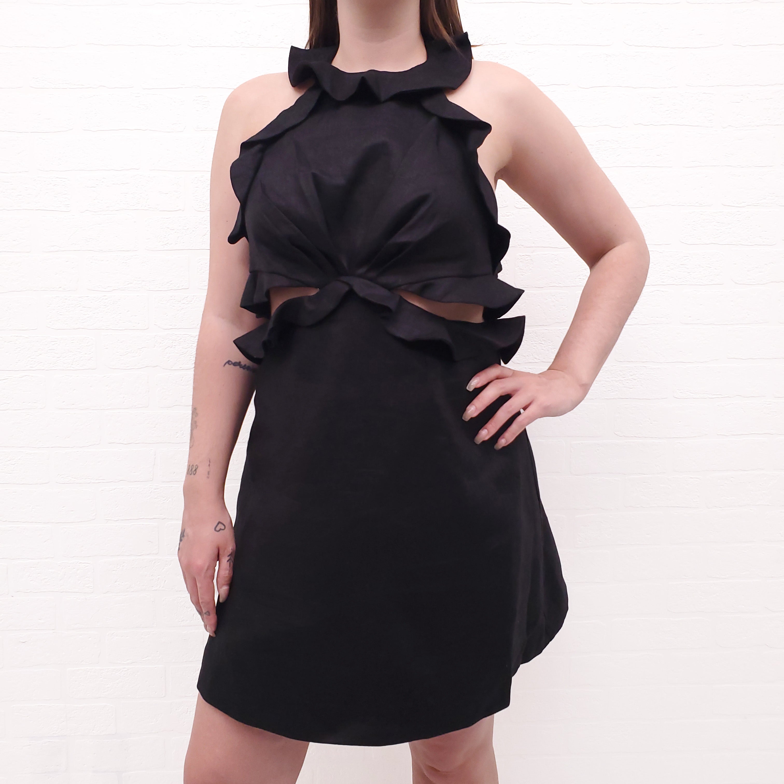 ZIMMERMANN BLACK POSTCARD TIE BACK MINI DRESS - SIZE 2/M