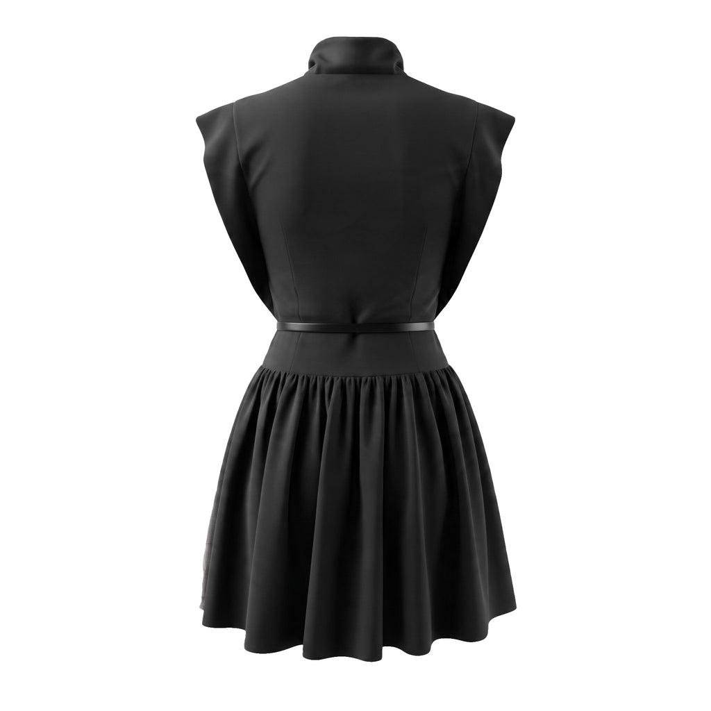 ZIMMERMANN BLACK ROLL COLLAR MINI DRESS - SIZE OP