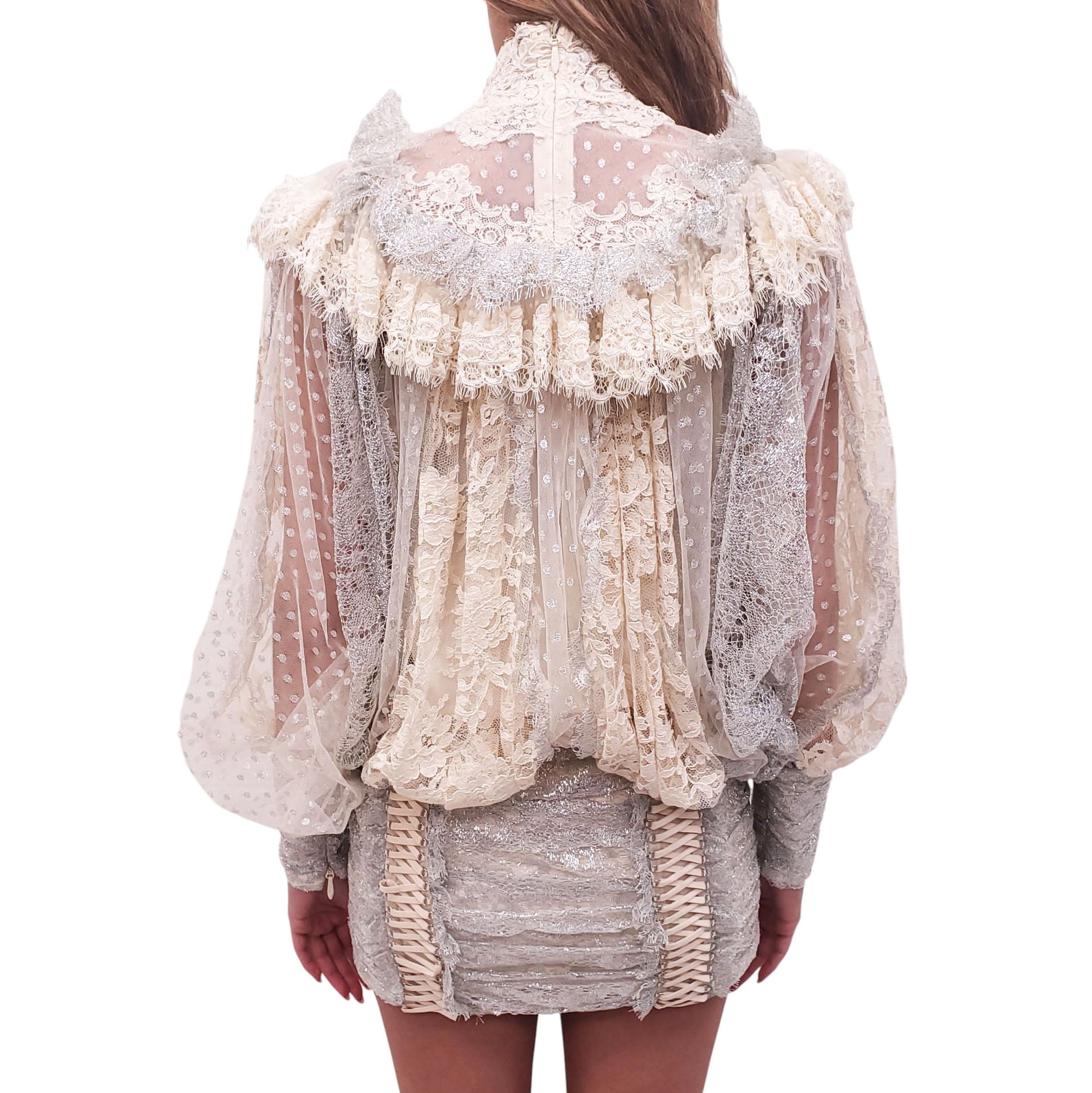 ZIMMERMANN CREAM RUFFLE 'SABOTAGE LACE BATWING MINI' DRESS - SIZE 0 (US 4)