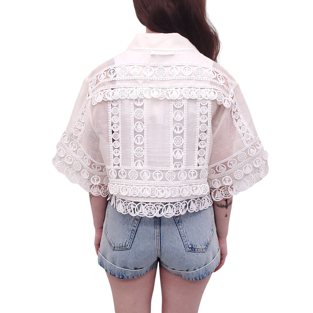 ZIMMERMANN CREAM 'HIGH TIDE NAUTICAL CROP' JACKET - SIZE 2 (US 8)