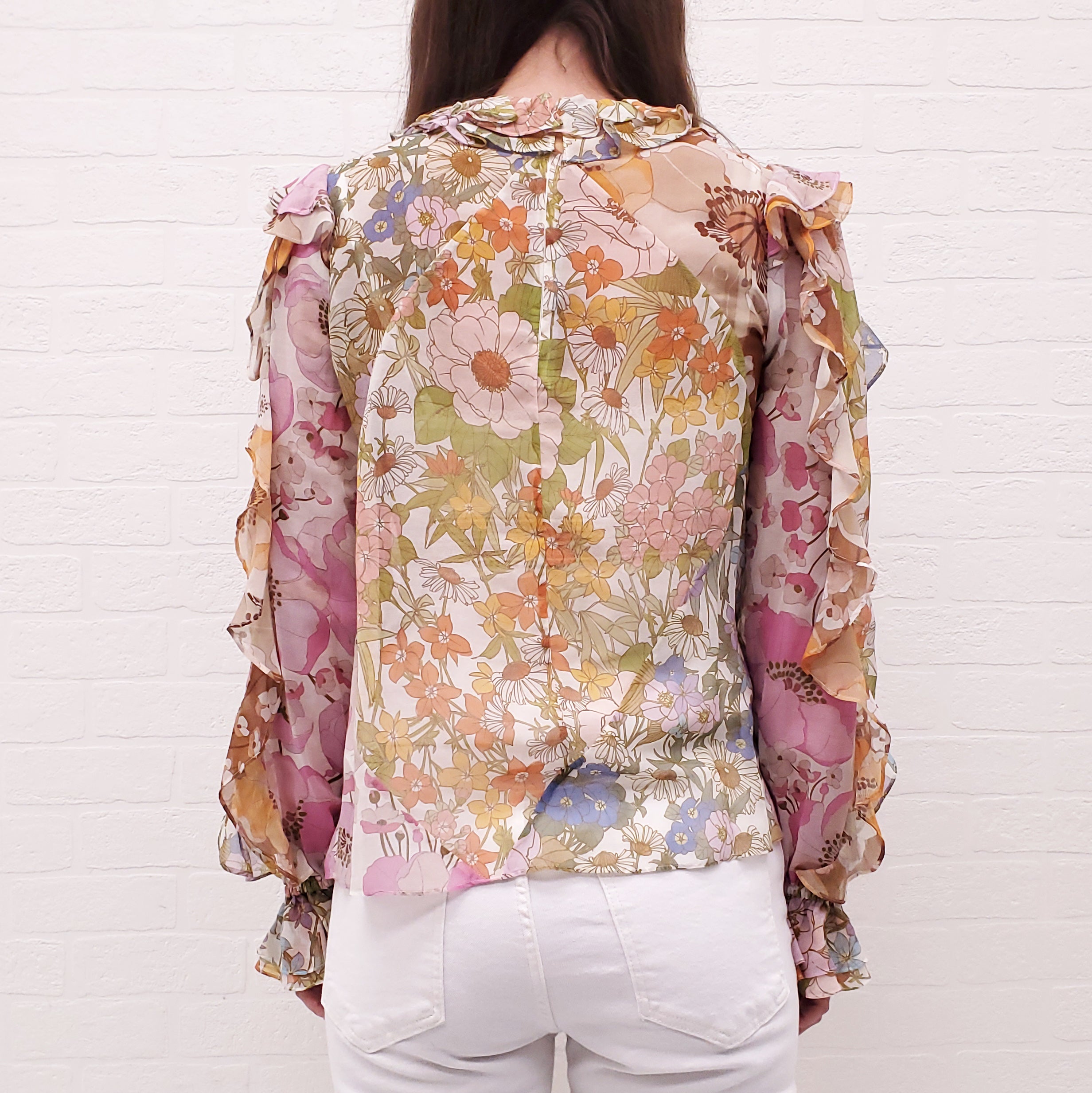 ZIMMERMANN FLORAL MULTICOLOUR BLOUSE - SIZE 0/XS