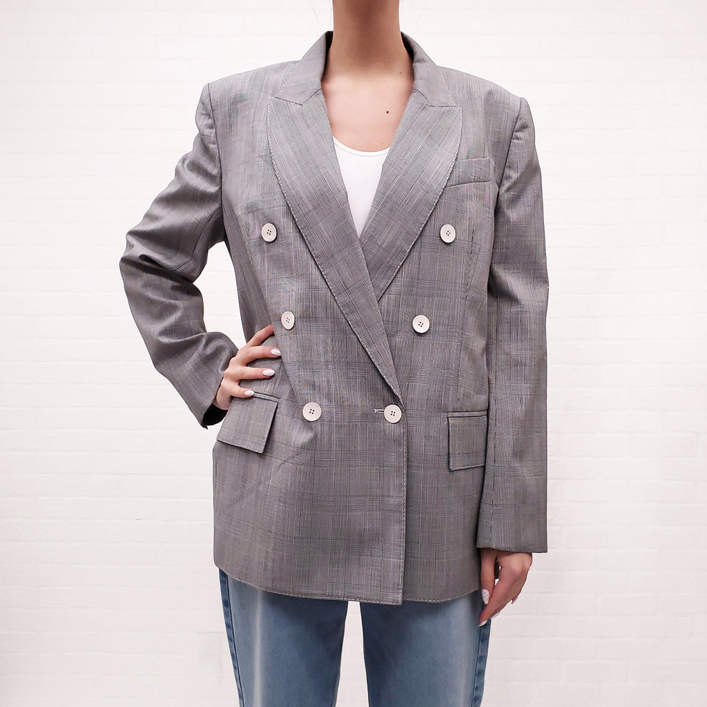 ZIMMERMANN GREY CHECKED OVERSIZED BLAZER - SIZE 3 (SIZE US 10)