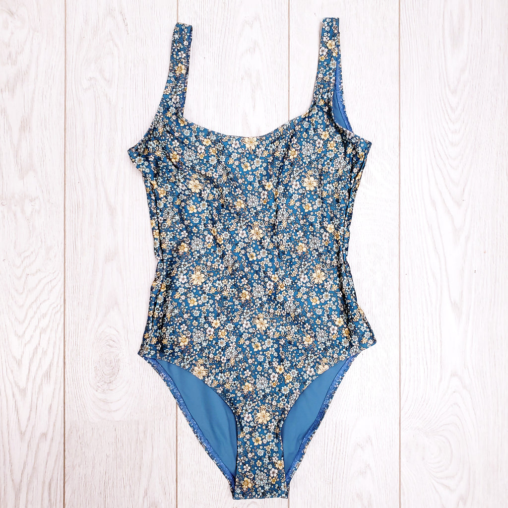 ZIMMERMANN INDIGO DITSY CARNABY SCOOP SWIMSUIT - SIZE 0/XS