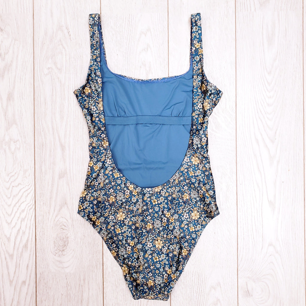 ZIMMERMANN INDIGO DITSY CARNABY SCOOP SWIMSUIT - SIZE 0/XS