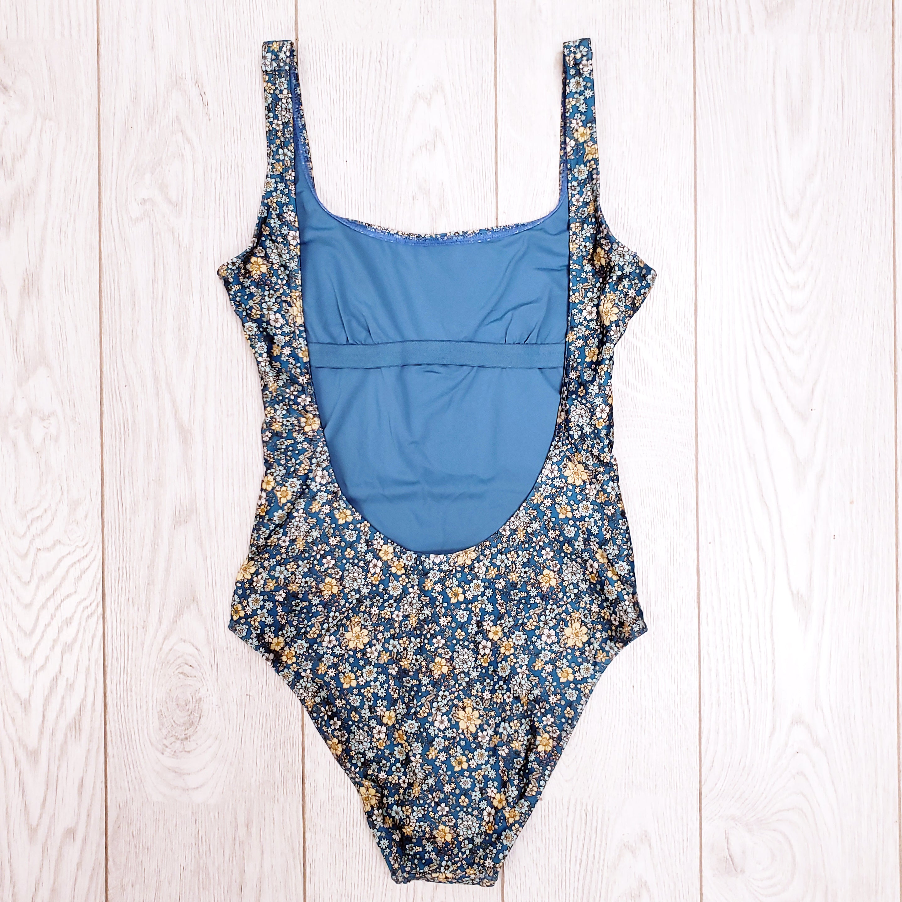 ZIMMERMANN INDIGO DITSY CARNABY SCOOP SWIMSUIT - SIZE 0/XS