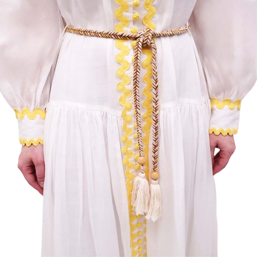 ZIMMERMANN IVORY AND YELLOW 'CIRA DROPWAIST' SHIRT DRESS - SIZE 0 (US 4)