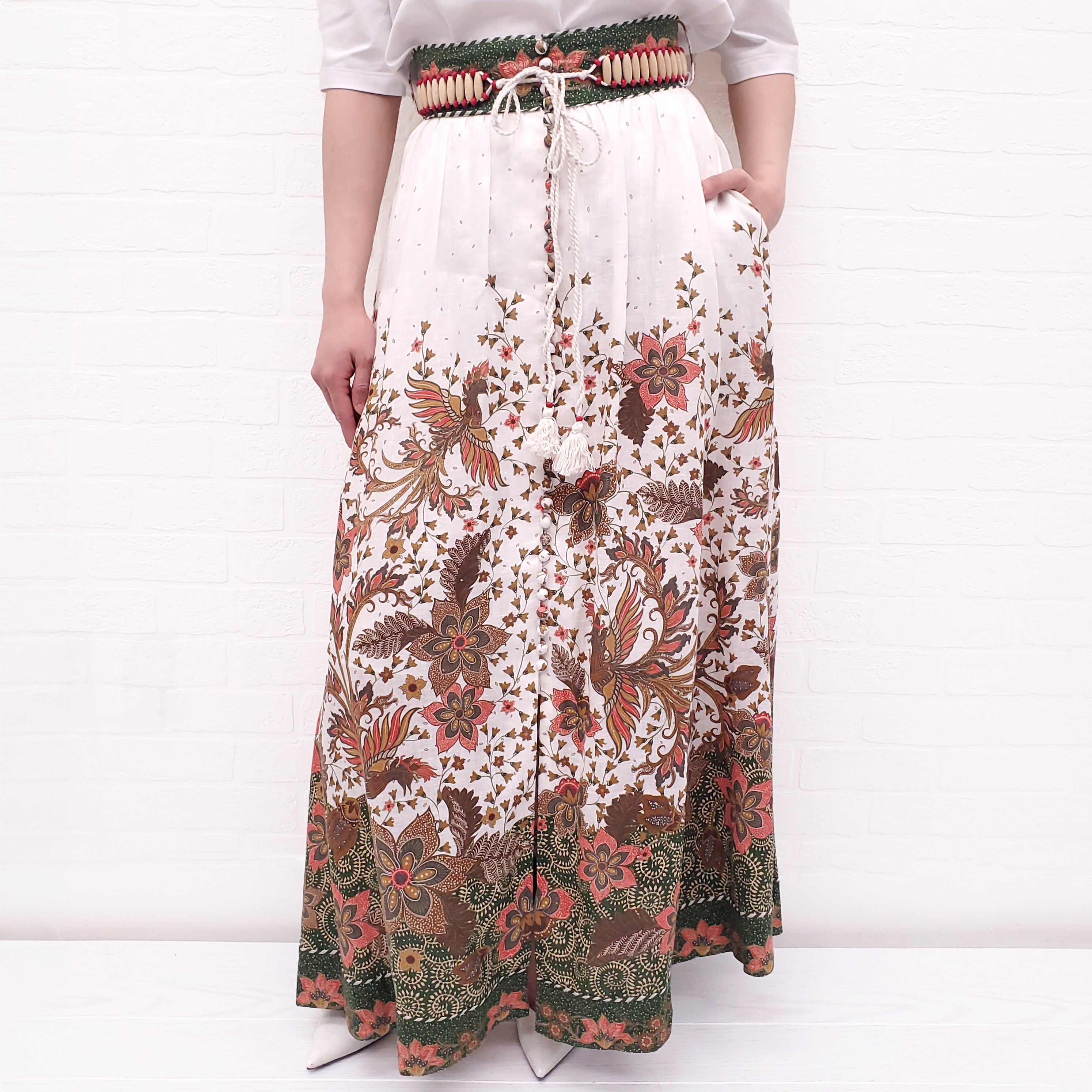 ZIMMERMANN KHAKI EMPIRE BATIK SKIRT - SIZE 0/XS