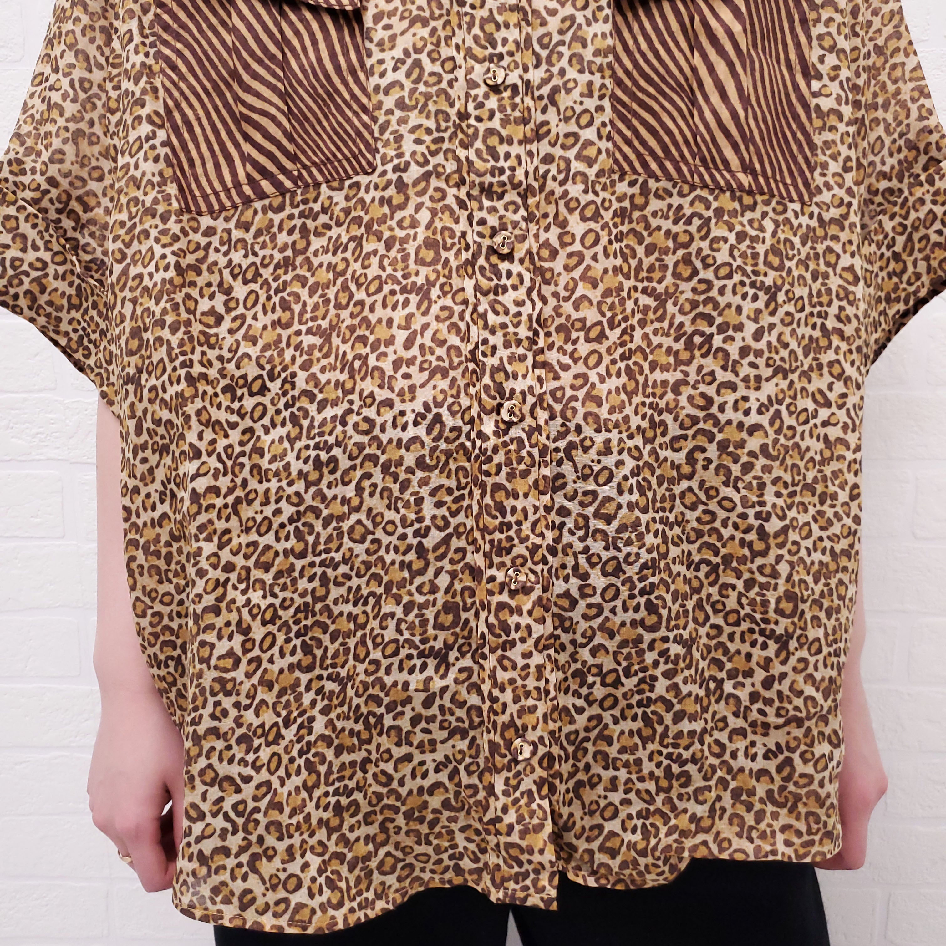 ZIMMERMANN LEOPARD 'SPLICED EMPIRE CUFFED' SHIRT - SIZE 3/L