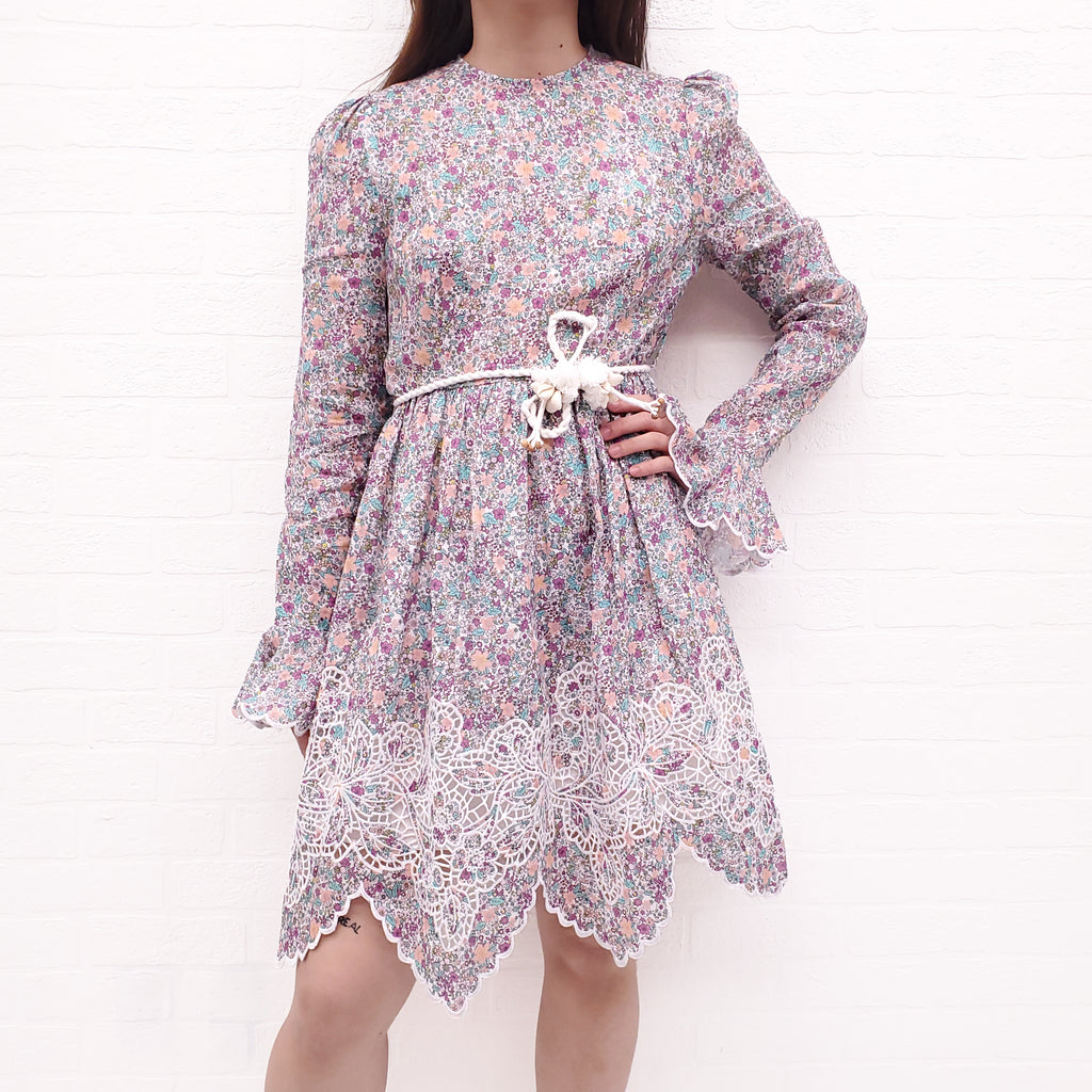 ZIMMERMANN LILAC DITSY CARNABY FRILL SHORT DRESS - SIZE 0/XS