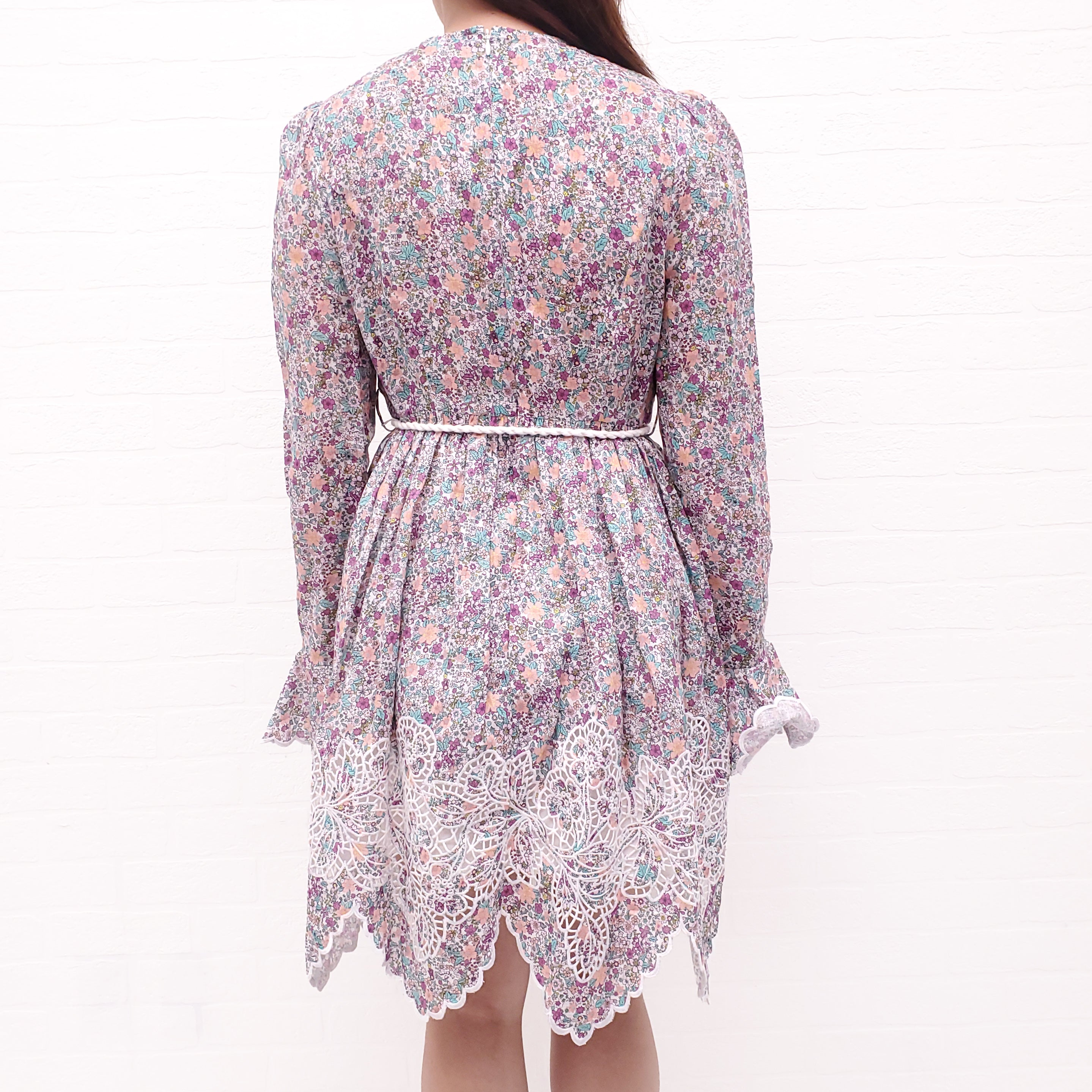 ZIMMERMANN LILAC DITSY CARNABY FRILL SHORT DRESS - SIZE 0/XS