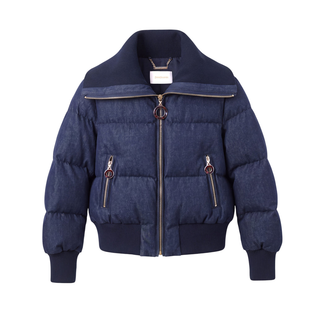 ZIMMERMANN LUMINOSITY DENIM DOWN JACKET - SIZE 2 (US 8)