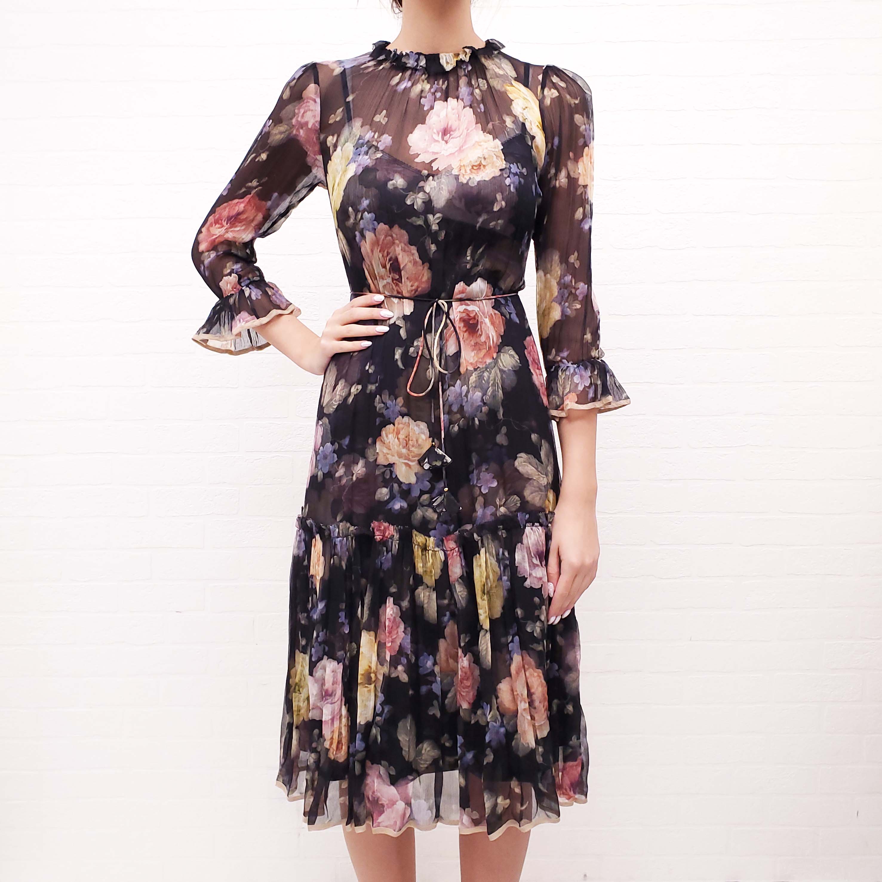 ZIMMERMANN LUMINOSITY SILK DRESS IN FLORAL PRINT - SIZE 0P (SIZE US 2)