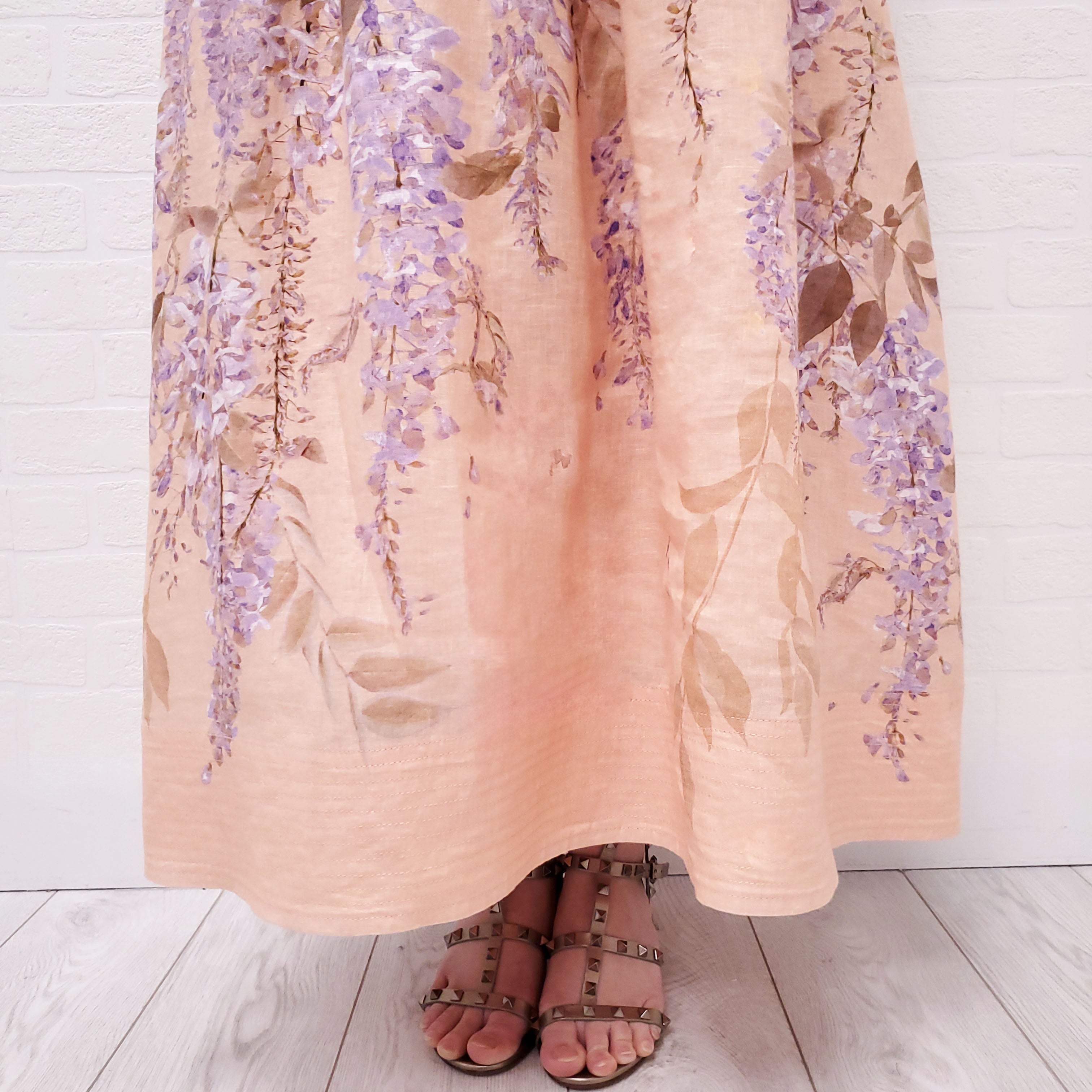 ZIMMERMANN PEACH AND PURPLE FLORAL BRALETTE MIDI DRESS - SIZE 3/L