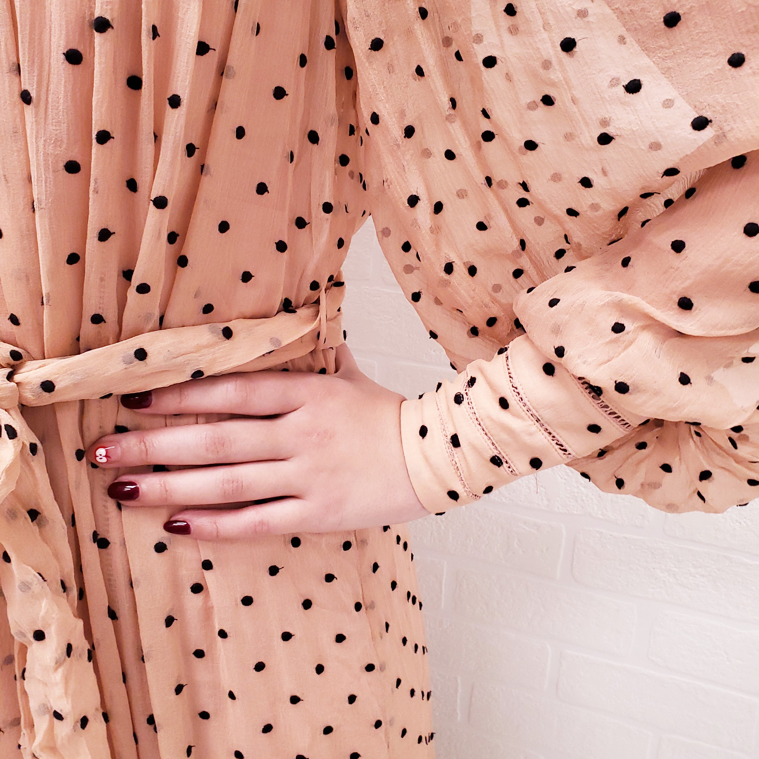 ZIMMERMANN PINK AND BLACK POLKA DOT RUFFLE GOWN WITH BELT - SIZE 0/XS