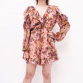ZIMMERMANN PINK FLORAL LONG SLEEVE ROMPER - SIZE 0/XS