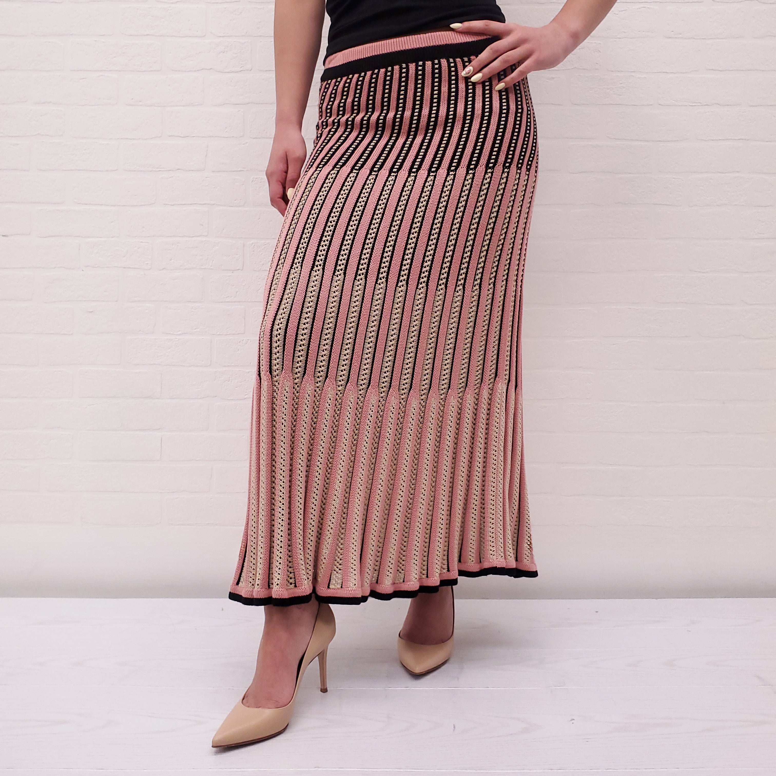 ZIMMERMANN PINK KNIT STRIPE SKIRT - SIZE 0/XS