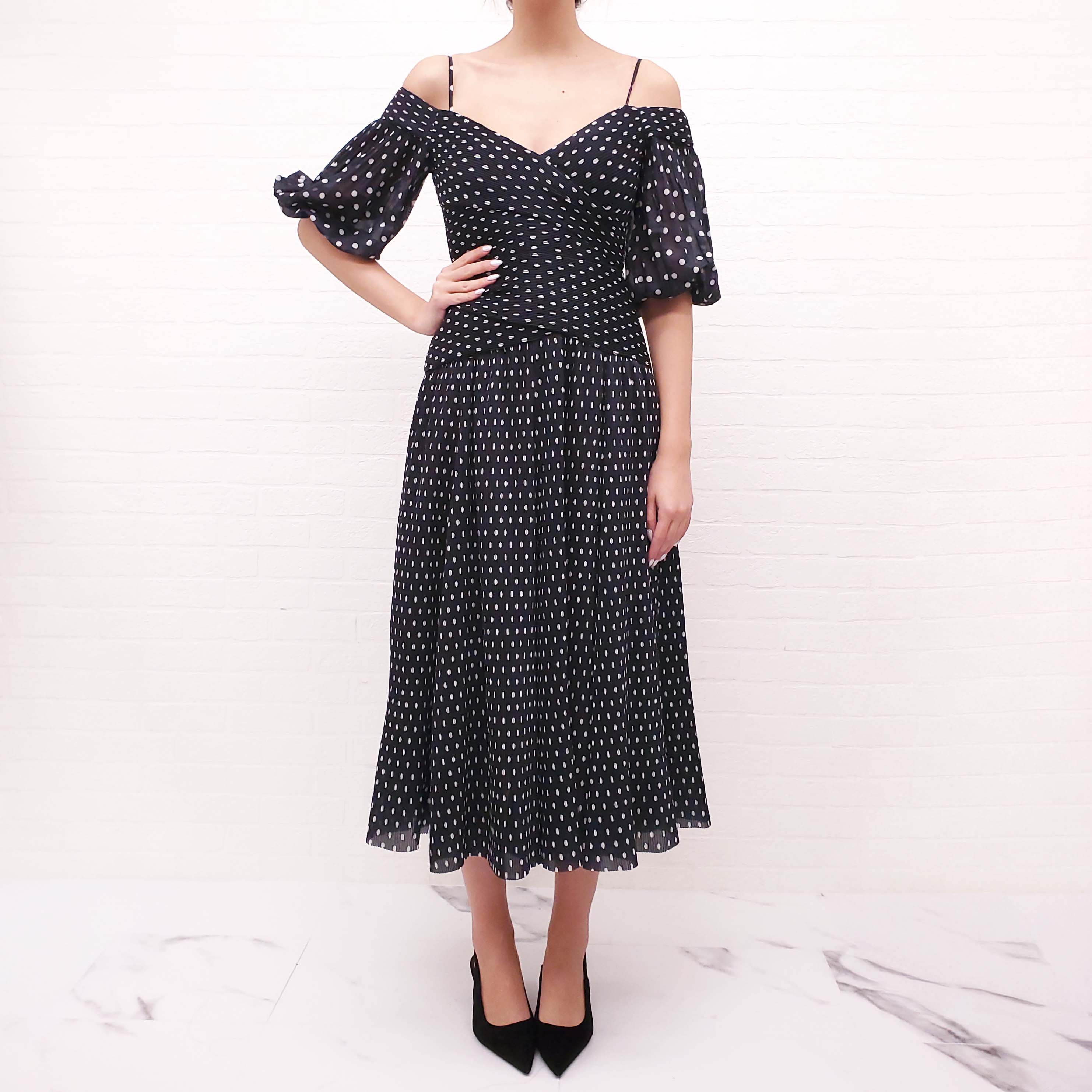 ZIMMERMANN PLEATED POLKA DOT MIDI DRESS - SIZE 1 (SIZE US 6)